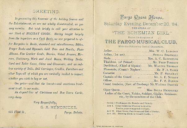 Music club program from 1884. 