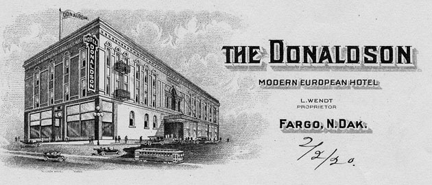 Hotel Donaldson letterhead, 1920. 