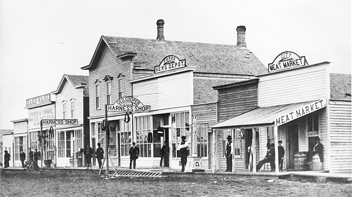 View of 500 block of Front Street in 1878. 