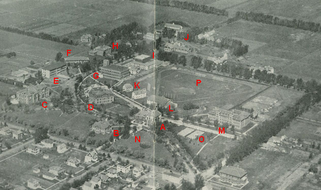 Aerial view of campus. 