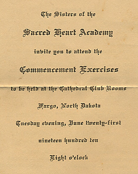 Sacred Heart Academy commencement invitation. 